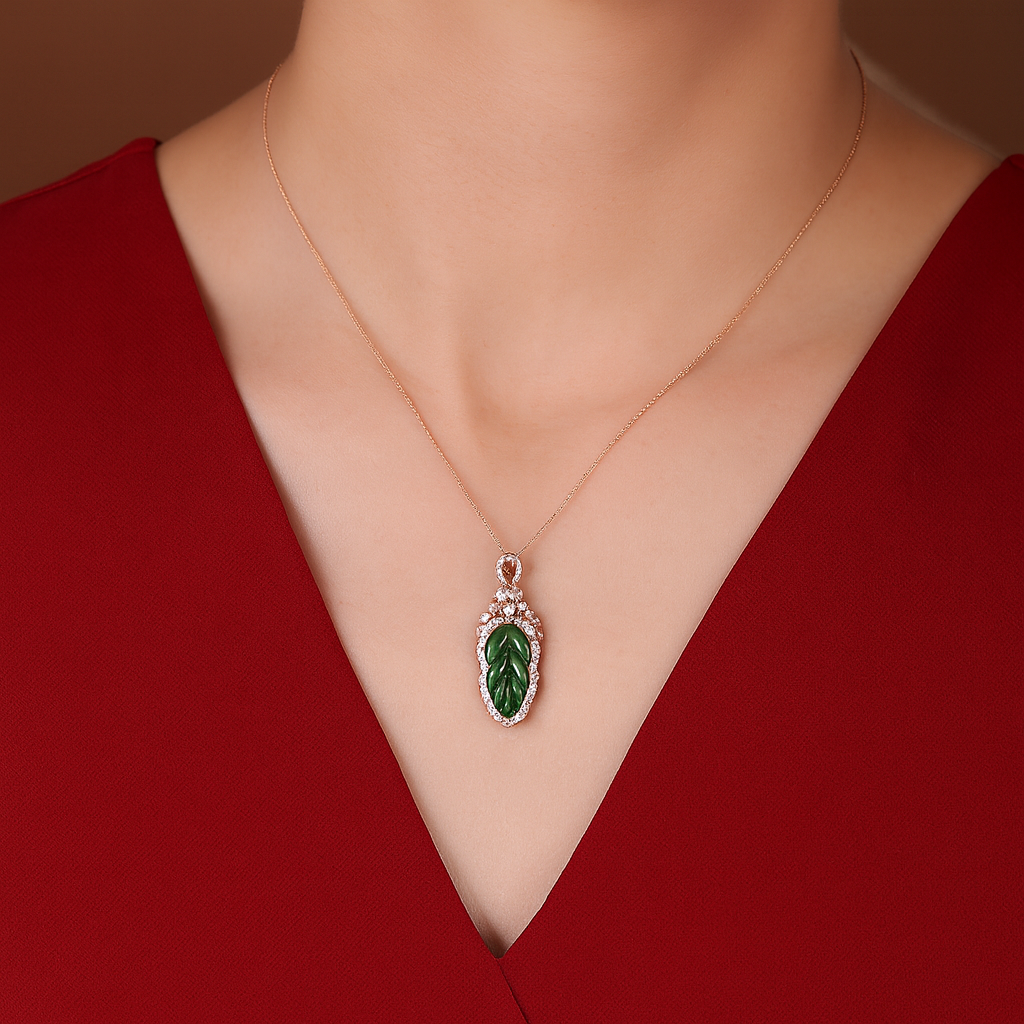 Regal Emerald Leaf 18K Gold & Diamond Necklace