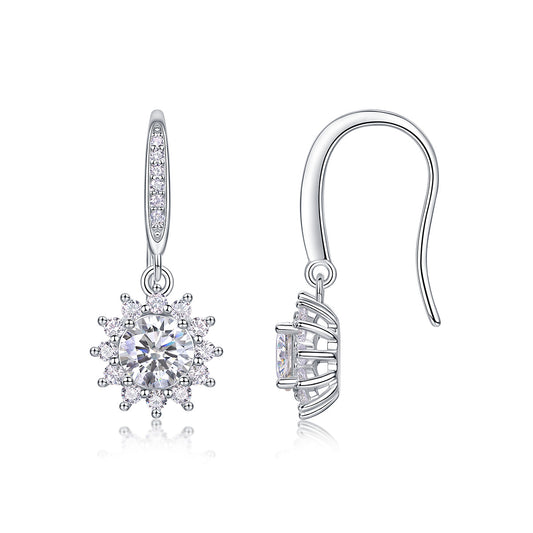 Radiant Snowflake Moissanite Drop Earrings in S925 Silver