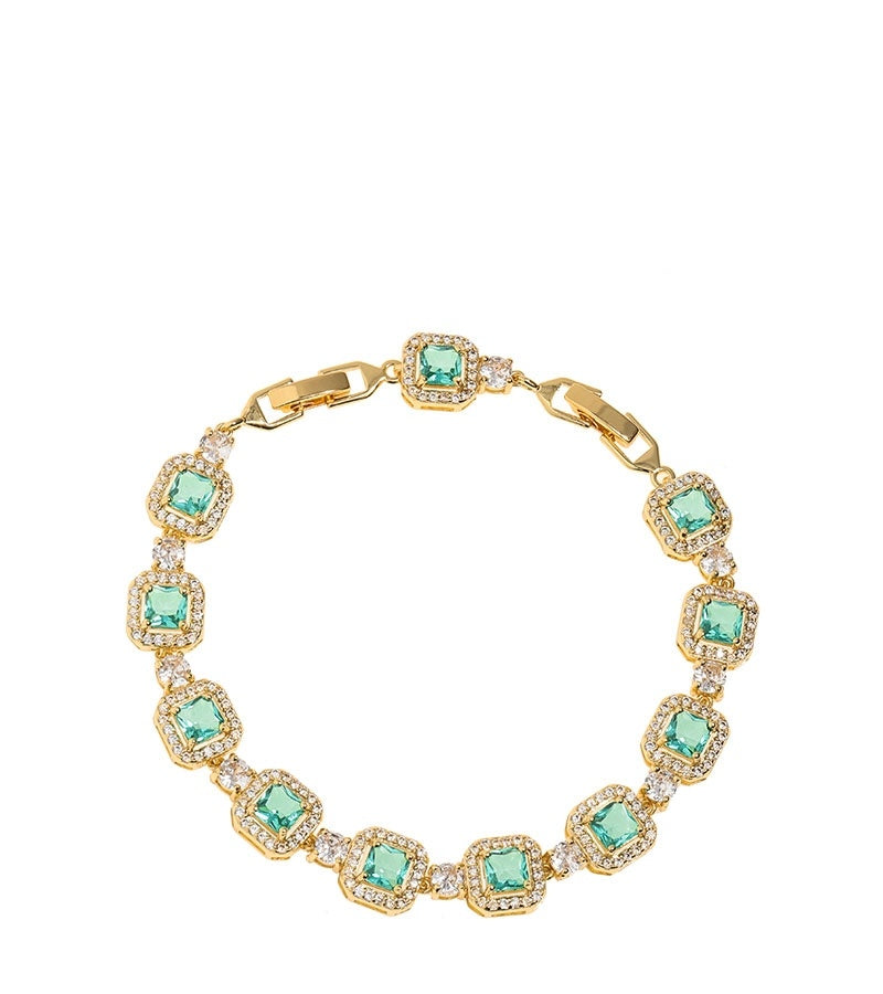 Golden Glow Emerald Square Tennis Bracelet