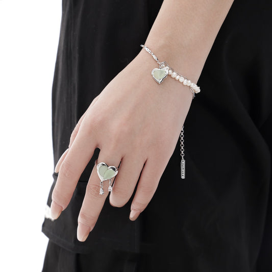 "Celestial Heart" Asymmetric Mixed Media Bracelet