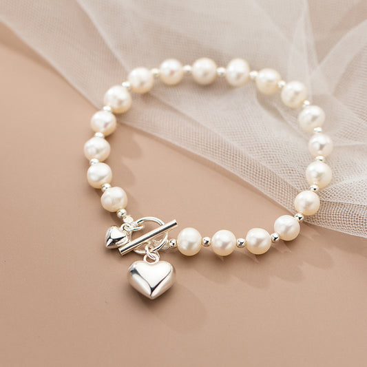 Classic Pearl Heart Charm Bracelet