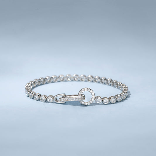 Halo-Clasp Bezel-Set "Bubble" Tennis Bracelet in Fine Silver