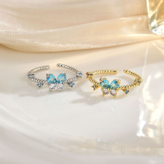 Luxury Blue Zircon Butterfly Adjustable Ring