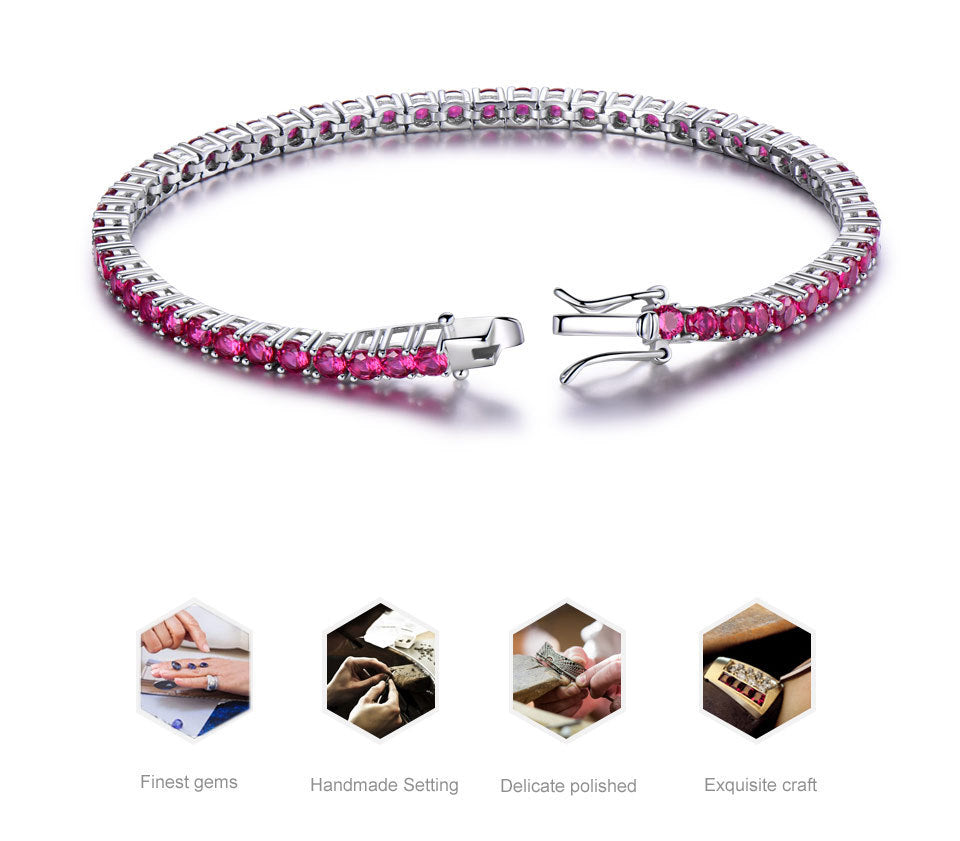 Luxury Ruby Tennis Bracelet in Sterling Silver – Elegant Women’s Jewelry with Round Cut Red Stones