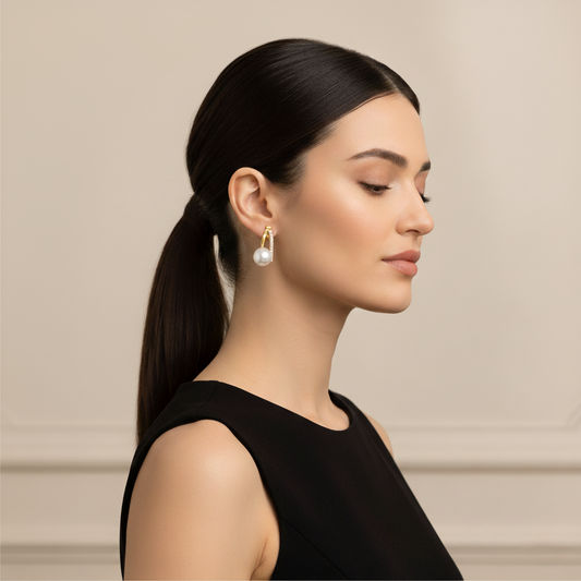 18K Yellow Gold Pearl & Zircon Stud Earrings