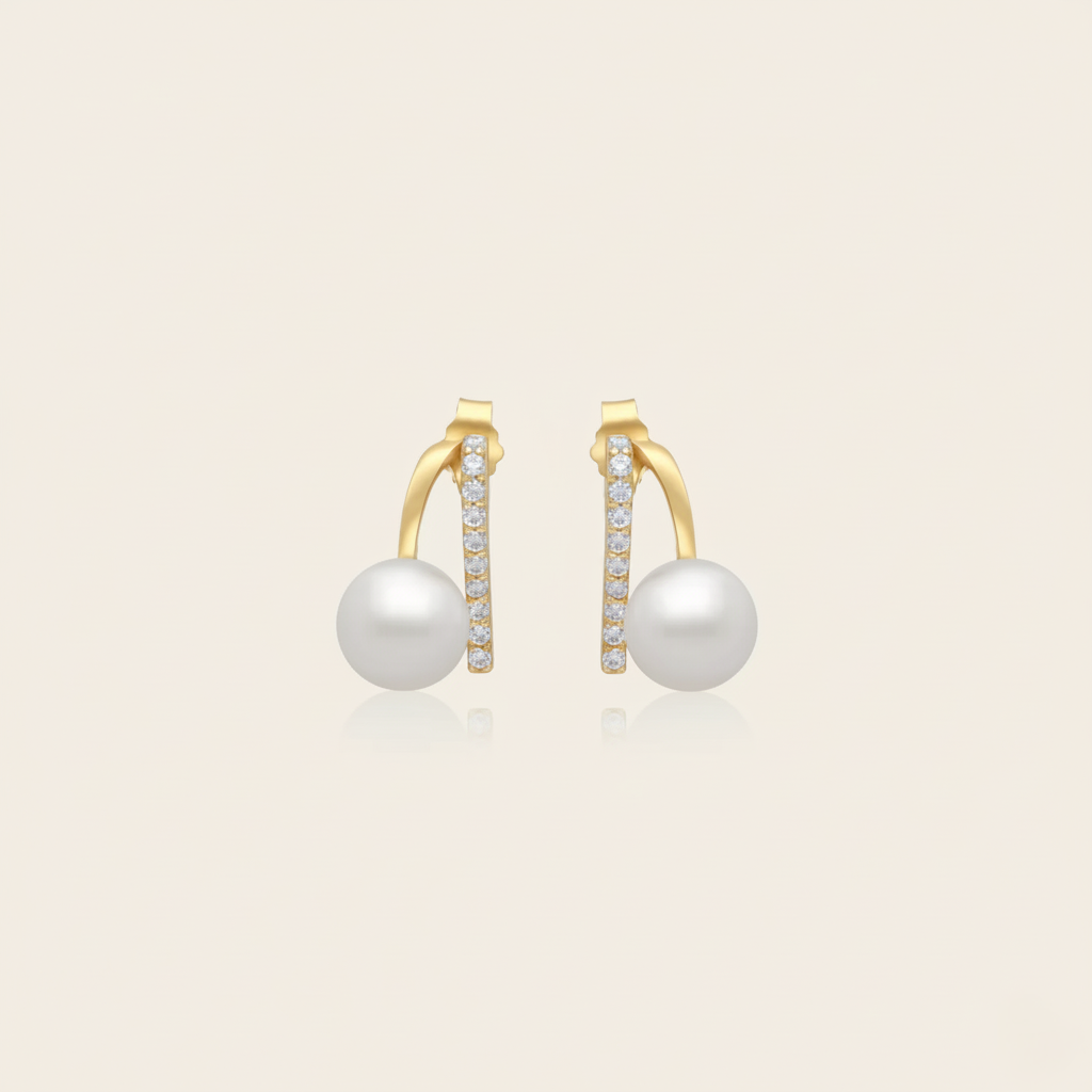 Danah Yellow Gold Earrings 18 Karat With Pearls And Zircon Stones