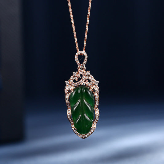 Regal Emerald Leaf 18K Gold & Diamond Necklace