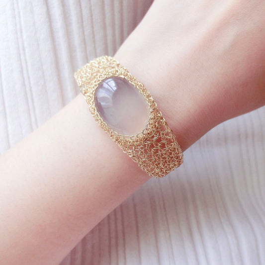 Golden Woven Chalcedony Cuff Bracelet