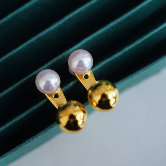 18K Gold Akoya Pearl & Gold Ball Dual-Wear Earrings