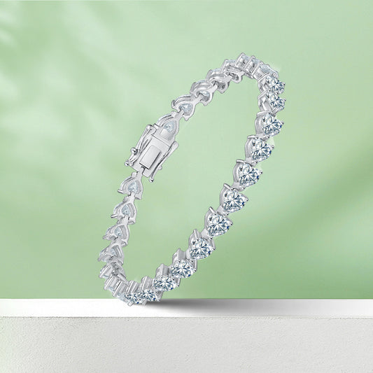 Dazzling Heart Sterling Silver Tennis Bracelet