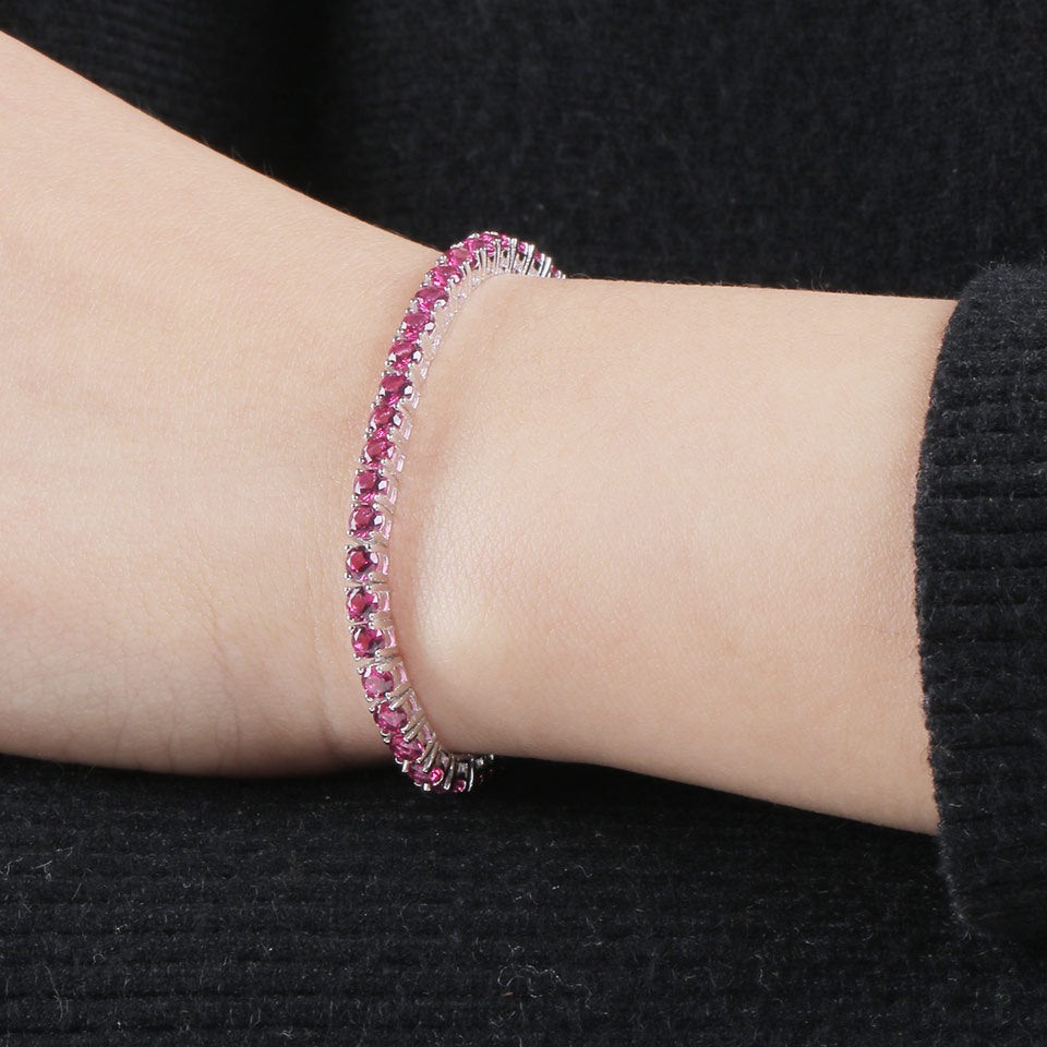Luxury Ruby Tennis Bracelet in Sterling Silver – Elegant Women’s Jewelry with Round Cut Red Stones
