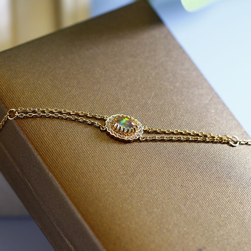 "Celestial Fire" Natural African Opal Double-Layer Bracelet