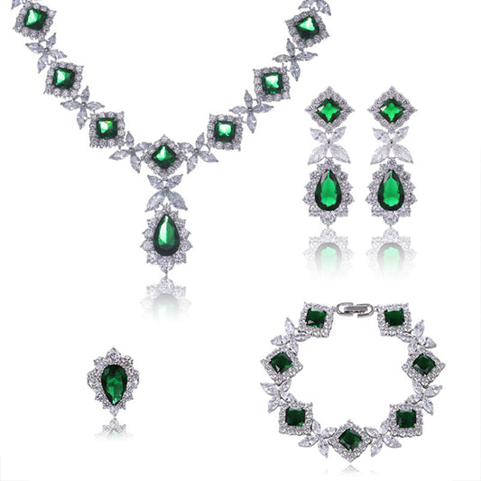 The Empress Crimson Zircon Gala Set – Luxury Necklace, Earrings, Bracelet & Ring