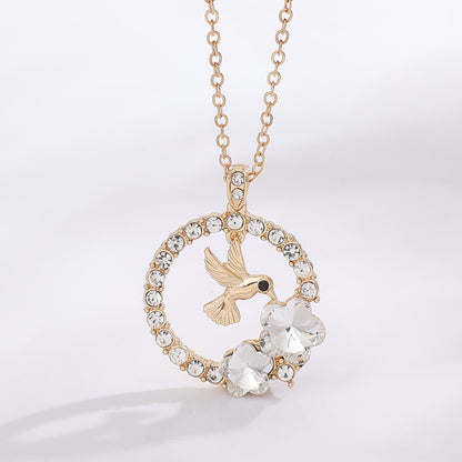 Sparkling Hummingbird & Floral Halo Pendant Necklace