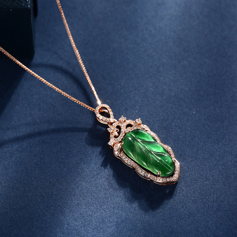 Regal Emerald Leaf 18K Gold & Diamond Necklace