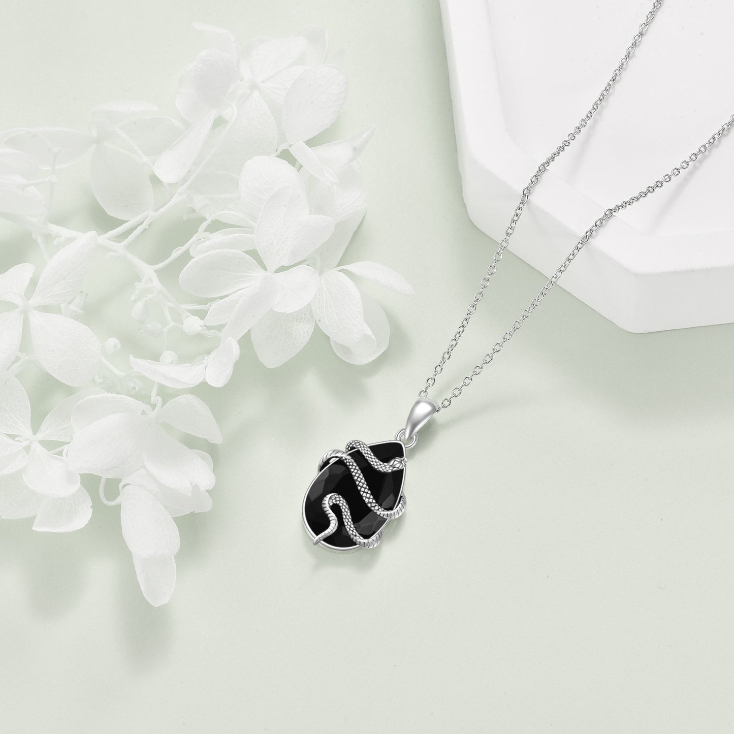 Unisex White Gold Plated 925 Silver Snake Teardrop Necklace