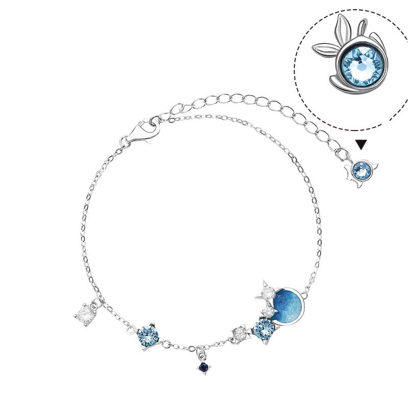 Celestial Charm Bracelet with Blue Gemstones & Moon-Star Design in Sterling Silver