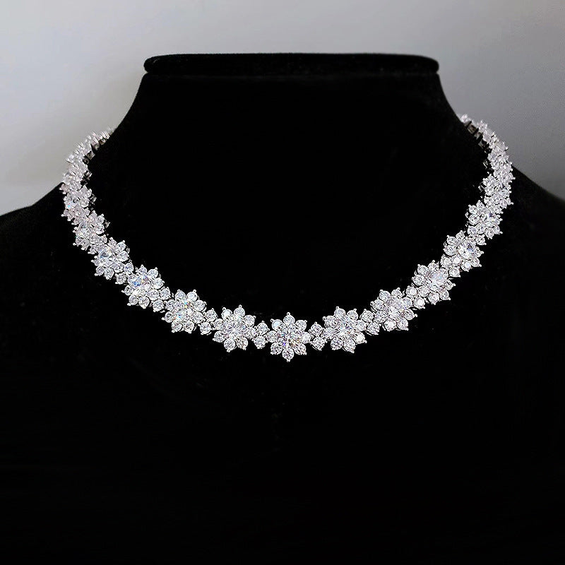 Luxury Floral Diamond Choker Necklace in Sterling Silver