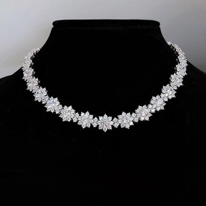 Luxury Floral Diamond Choker Necklace in Sterling Silver