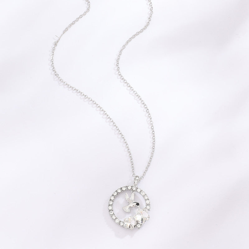 Sparkling Hummingbird & Floral Halo Pendant Necklace