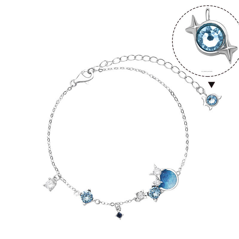 Celestial Charm Bracelet with Blue Gemstones & Moon-Star Design in Sterling Silver