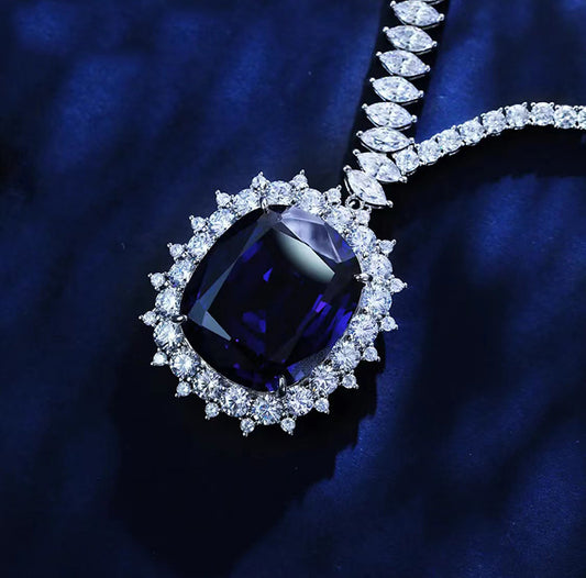 Exquisite Sapphire & 925 Silver Pendant Necklace