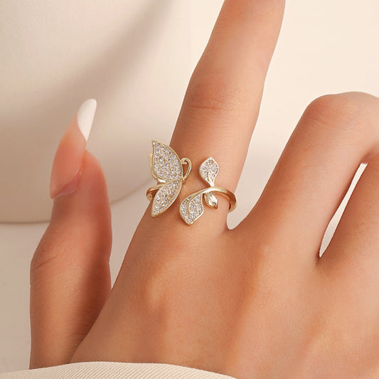 Ethereal Butterfly and Leaf Adjustable Split Ring