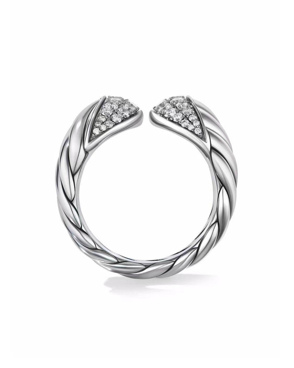 Bold Twisted Band Ring with Diamond Pavé in Sterling Silver