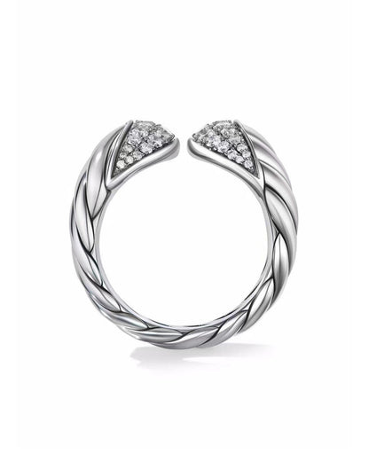 Bold Twisted Band Ring with Diamond Pavé in Sterling Silver