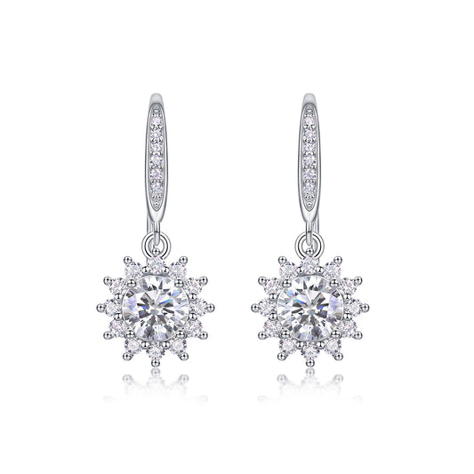 Radiant Snowflake Moissanite Drop Earrings in S925 Silver