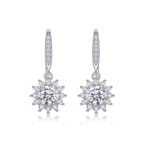 Radiant Snowflake Moissanite Drop Earrings in S925 Silver