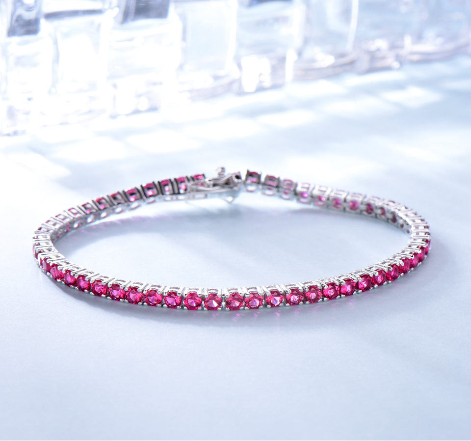 Luxury Ruby Tennis Bracelet in Sterling Silver – Elegant Women’s Jewelry with Round Cut Red Stones