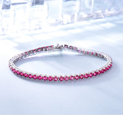 Luxury Ruby Tennis Bracelet in Sterling Silver – Elegant Women’s Jewelry with Round Cut Red Stones