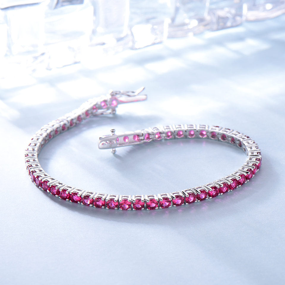 Luxury Ruby Tennis Bracelet in Sterling Silver – Elegant Women’s Jewelry with Round Cut Red Stones