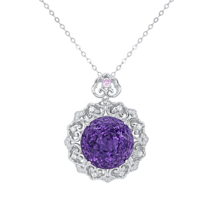Amethyst & Diamond Filigree Pendant Necklace in Sterling Silver