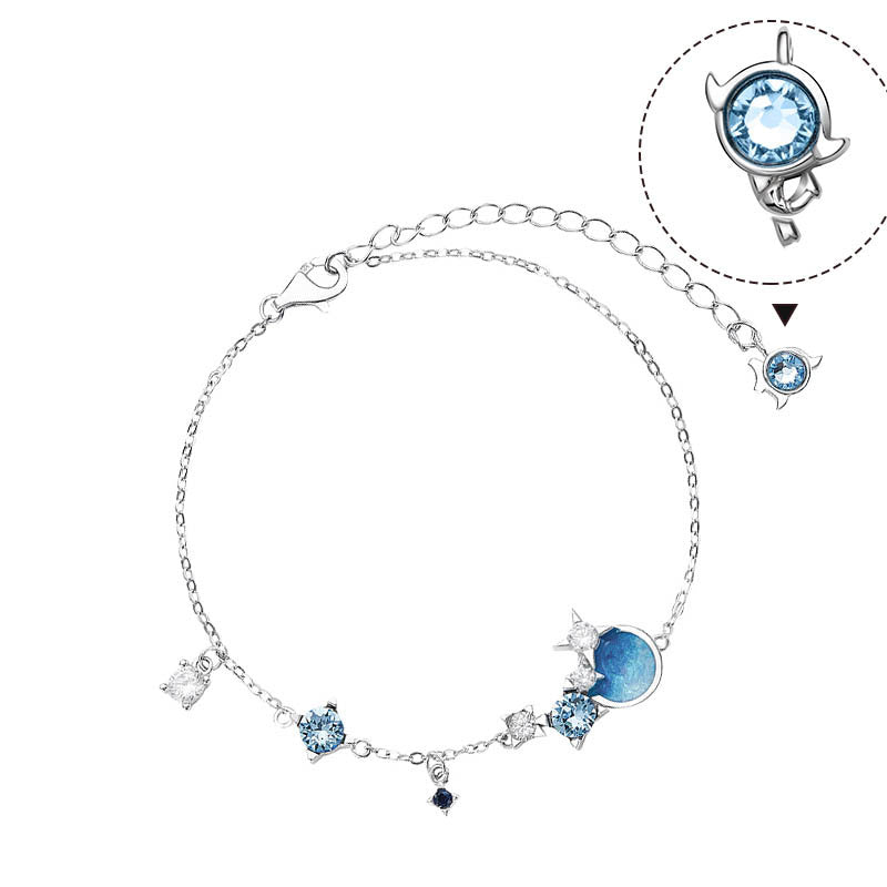 Celestial Charm Bracelet with Blue Gemstones & Moon-Star Design in Sterling Silver