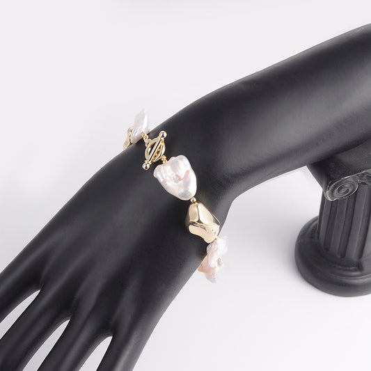 Calliope Baroque Pearl and Sculptural Gold Nugget Bracelet