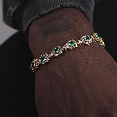Golden Glow Emerald Square Tennis Bracelet