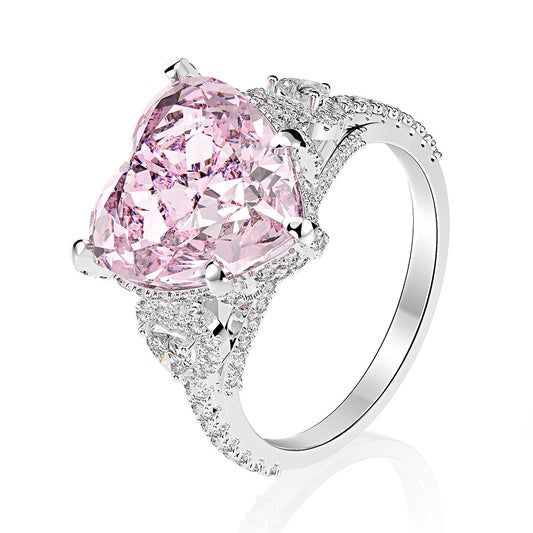 Pink Heart-Cut Gemstone Halo Ring in Polished Fine Silver