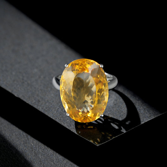 Oval Cut Golden Citrine Statement Ring in Sterling Silver