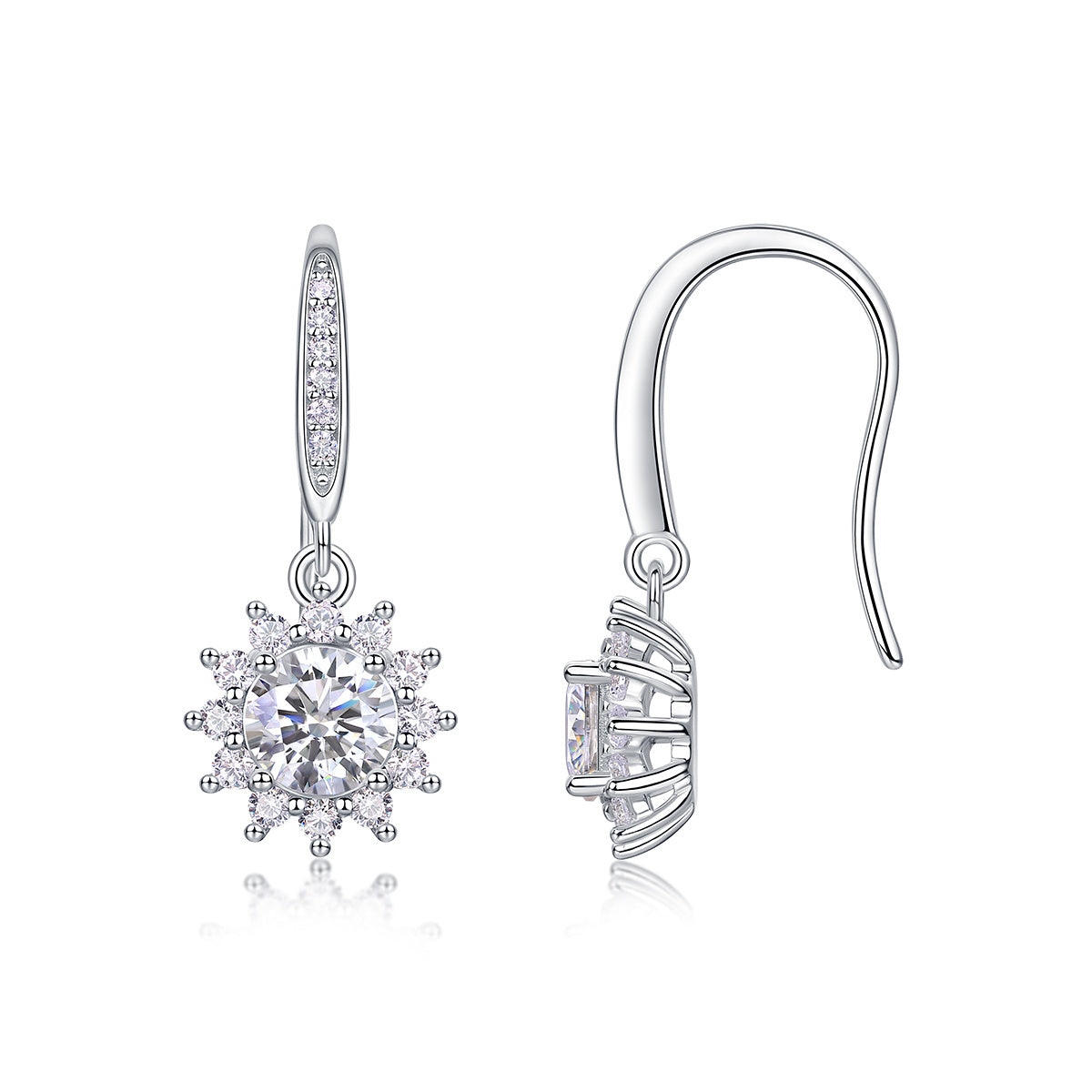 Radiant Snowflake Moissanite Drop Earrings in S925 Silver