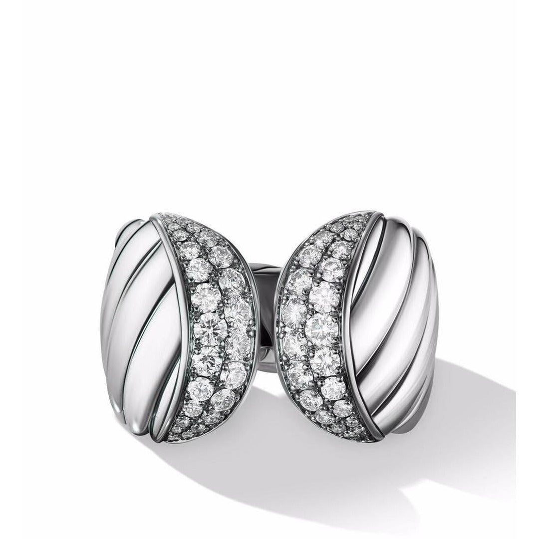 Bold Twisted Band Ring with Diamond Pavé in Sterling Silver