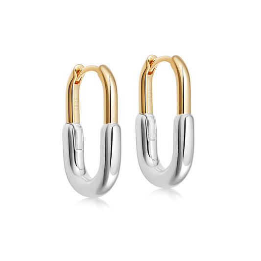 Modern Two-Tone U-Shaped Huggie Hoop Earrings