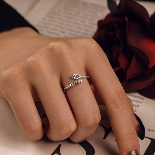 Serpentine Sparkle Adjustable Silver Geometric Ring