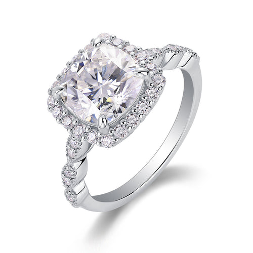 Enchanting Cushion Cut Moissanite Halo Engagement Ring in S925 Silver