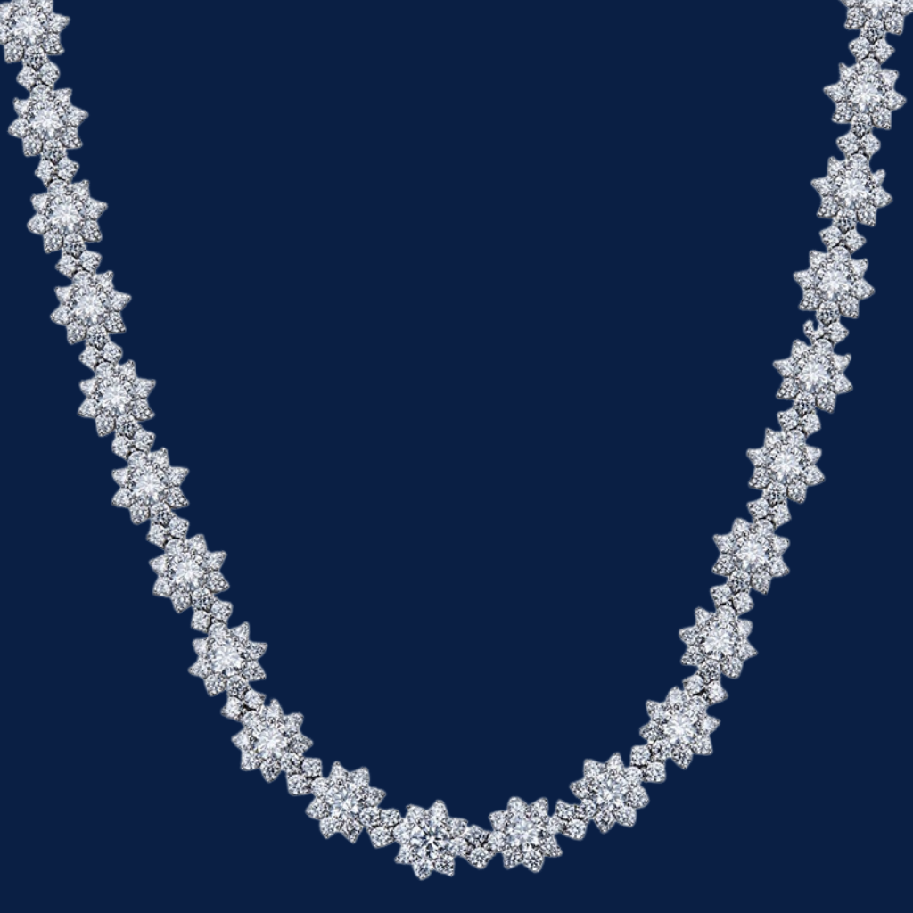 Luxury Floral Diamond Choker Necklace in Sterling Silver