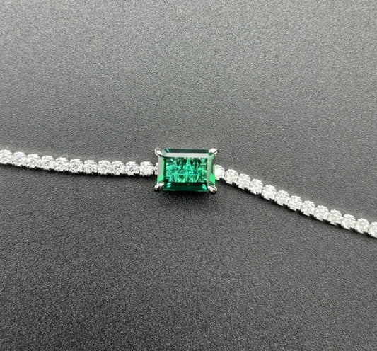 Emerald-Cut Green Gemstone Sterling Silver Tennis Bracelet