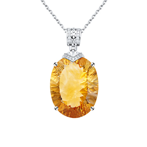 Luxury Oval Citrine Pendant Necklace in Sterling Silver with Diamond Accents – Elegant Women’s Jewelry