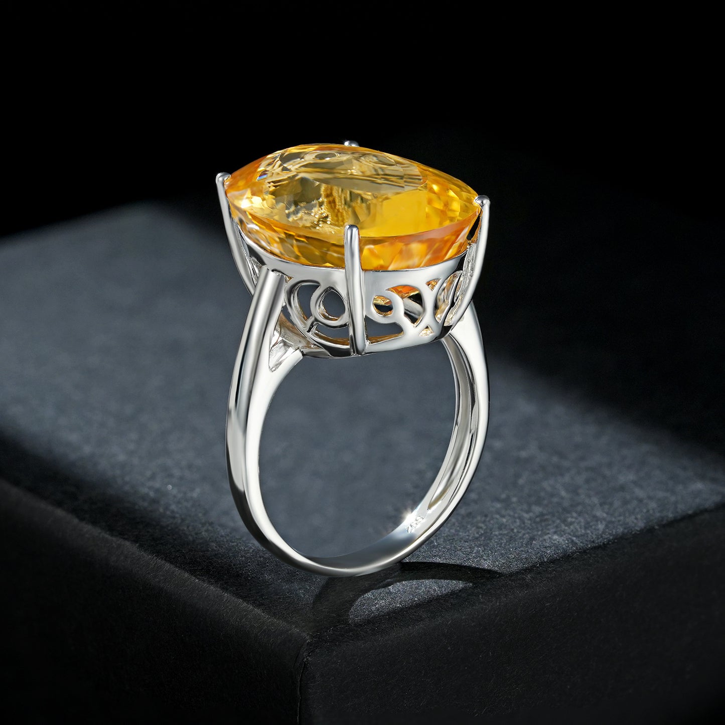 Oval Cut Golden Citrine Statement Ring in Sterling Silver