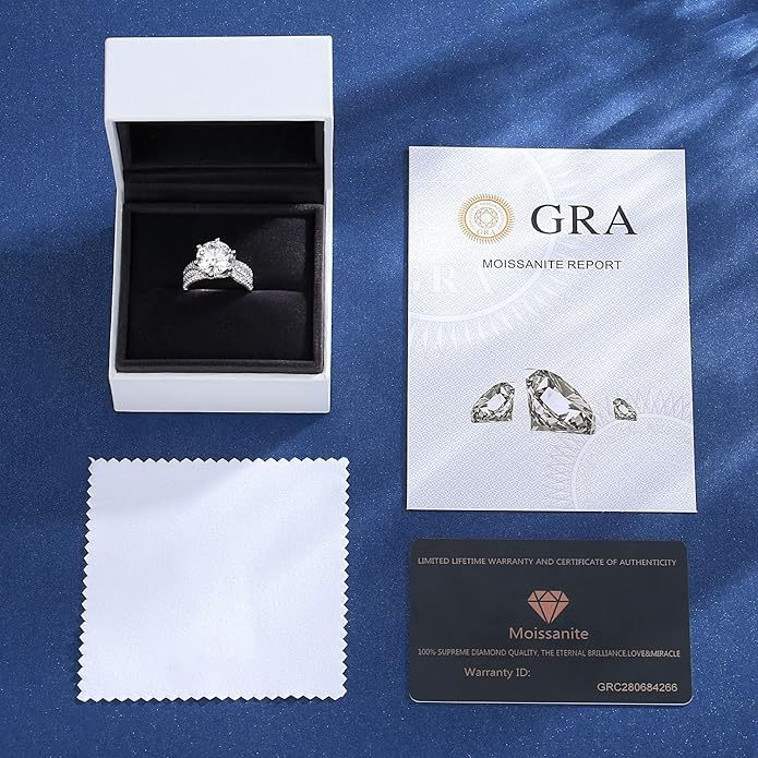 Luxury Solitaire Engagement Ring with Round Brilliant Cut Diamond & Paved Band in Sterling Silver